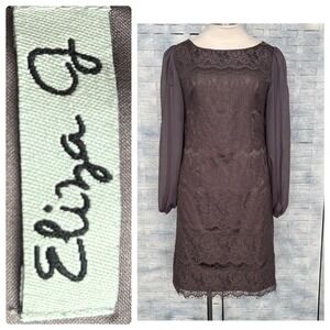 Eliza J. Sz 6 Gray Lace Sheer Sleeve Cocktail Party Dress